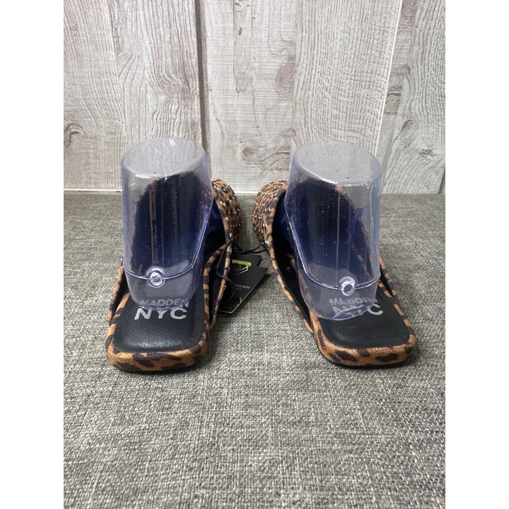 Madden NYC Womens Size 8.5 Leopard Print Faux Suede Studded Slide On Mules Brown - Picture 3 of 8
